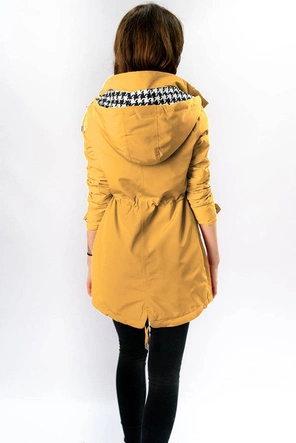 DWUSTRONNA KURTKA PARKA DAMSKA ŻÓŁTA-PEPITKA (W353-1)