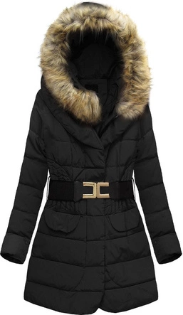 PIKOWANA KURTKA Z PUCHEM NATURALNYM CZARNA (X1212X)