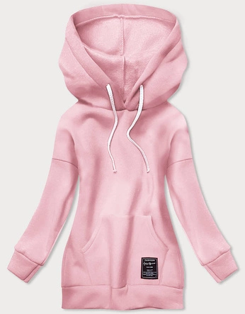 DŁUGA BAWEŁNIANA BLUZA DAMSKA Z KAPTUREM PUDROWY RÓŻ (749ART)