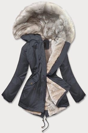 DAMSKA PARKA ZIMOWA NA FUTERKU GRANATOWA (B508)