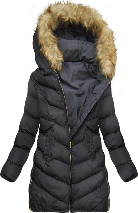 DWUSTRONNA PARKA Z KAPTUREM GRAFITOWO-CZARNA (MODEL16)