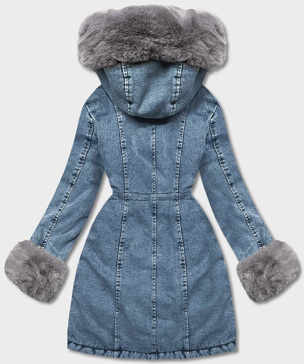 Damska kurtka jeansowa na futrzanej podszewce niebieski/szary (R8068-5009)