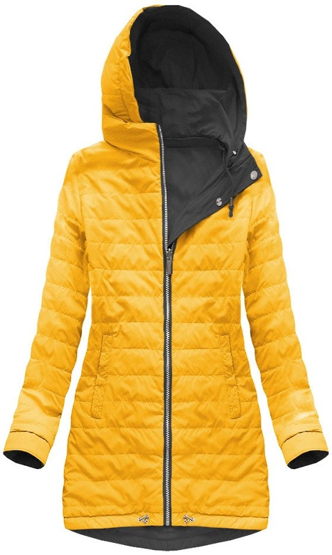 DWUSTRONNA PARKA Z KAPTUREM CZARNO-MUSZTARDOWA (W0232)