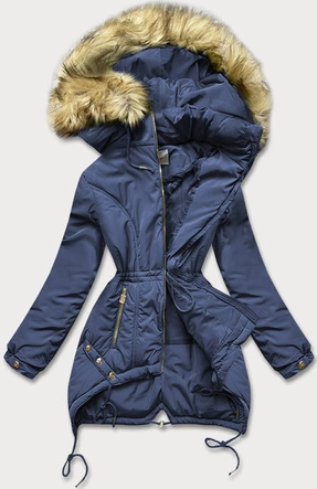 PIKOWANA KURTKA DAMSKA ZIMOWA Z KAPTUREM GRANATOWA (X7210WX)