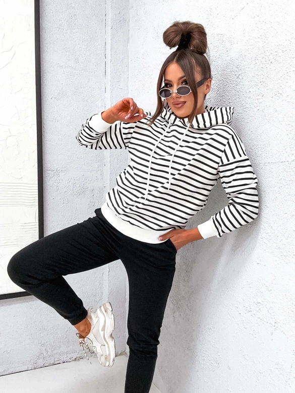 Bawełniany dres damski z bluzą w paski czarny (82173)