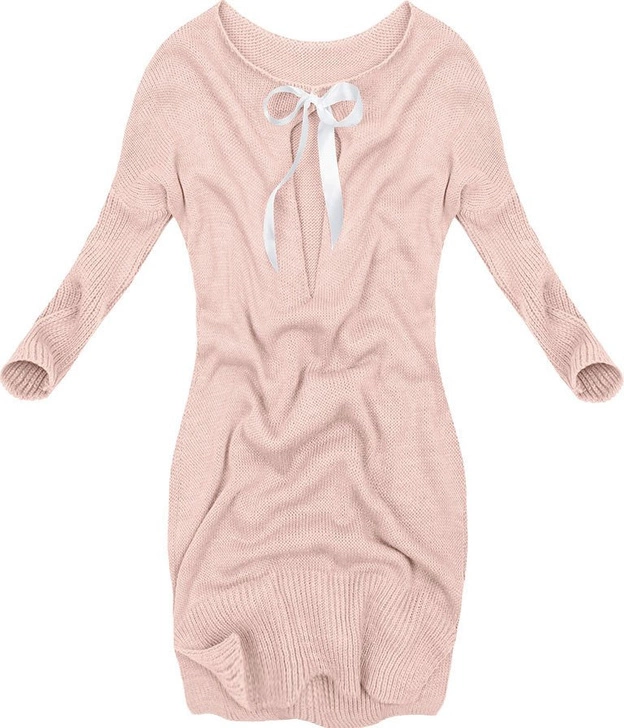 DŁUGI SWETER Z KOKARDĄ RÓŻOWY (0541)