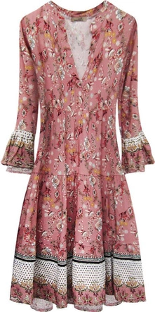 SUKIENKA BOHO W KOLOROWE KWIATKI RÓŻOWA (574/2ART)