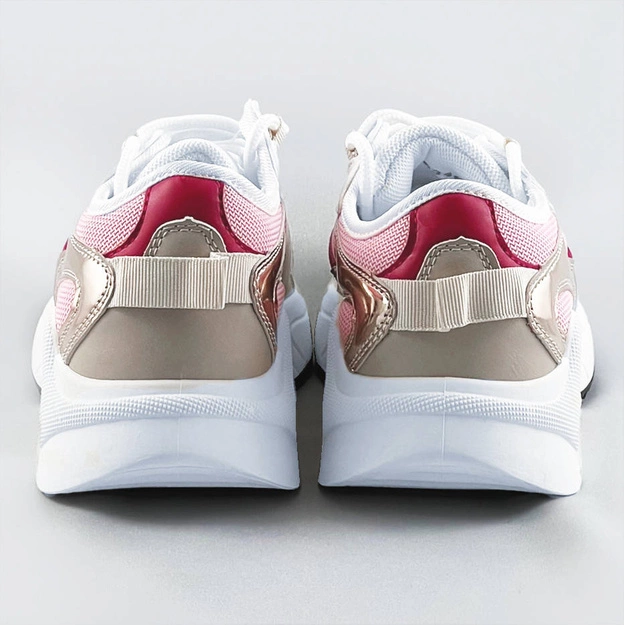 Sznurowane sneakersy z kolorowymi wstawkami różowe (6346)