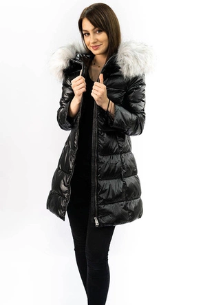 DAMSKA BŁYSZCZĄCA KURTKA ZIMOWA CZARNA (GWW1939)