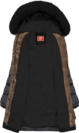 PIKOWANA DAMSKA KURTKA ZIMOWA Z KAPTUREM GRAFITOWA (A913)