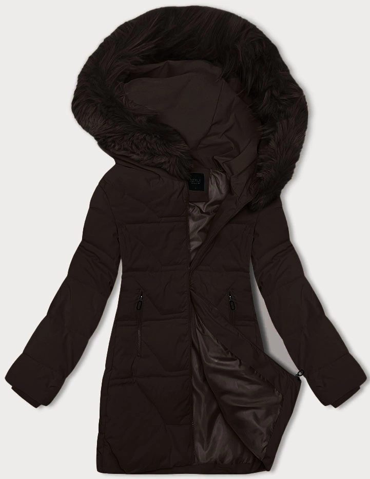 Zimowa kurtka damska z kapturem J Style czekoladowa (16M9099-158)