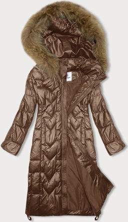 Długa kurtka pikowana damska Glakate camel (LU-2203)