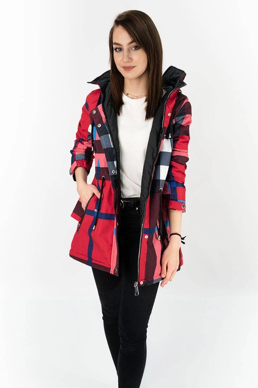 Dwustronna kurtka damska czerwono-czarna (w653)