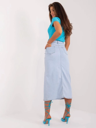 Spódnica dżinsowa midi z rozcięciem jasny niebieski (M557)