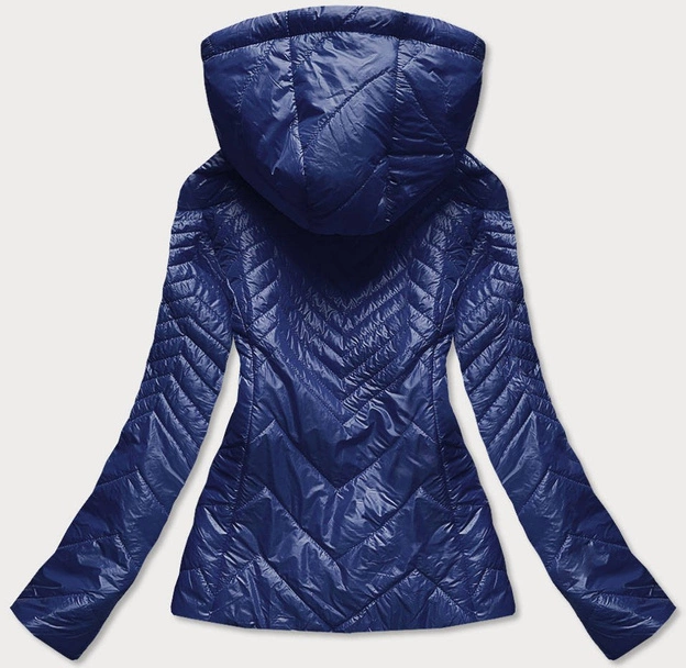 Krótka pikowana kurtka damska z kapturem granatowa (b9566)
