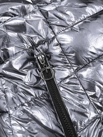 BŁYSZCZĄCA DWUSTRONNA KURTKA DAMSKA SREBRNA (B9543-13)