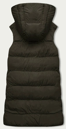 Dwustronny bezrękawnik oversize z kapturem khaki-czarny (V724)