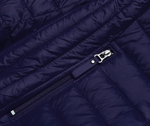Pikowana kurtka damska z kapturem granatowa (B0123-3)