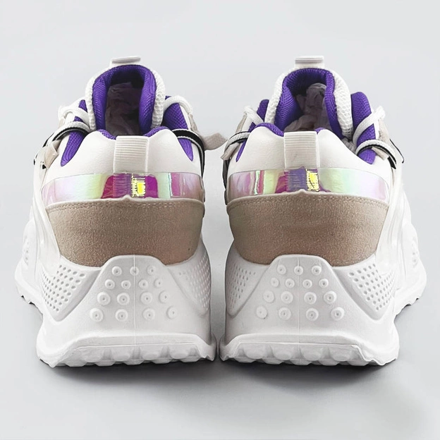 Sneakersy damskie z podwójnymi sznurówkami białe (7001)