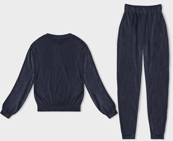 Welurowy dres damski ciemny granat (8C1173-25)