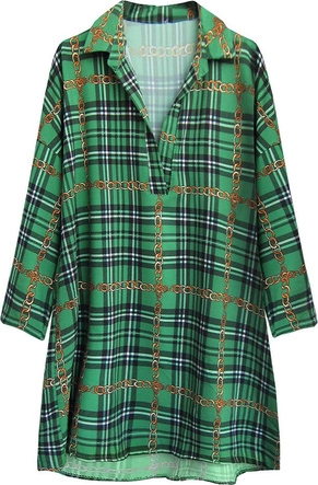 KOSZULA OVERSIZE W KRATĘ ZIELONA (302ART)