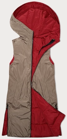 Dwustronny bezrękawnik damski z kapturem S'West czerwony/beż (B8221-4)