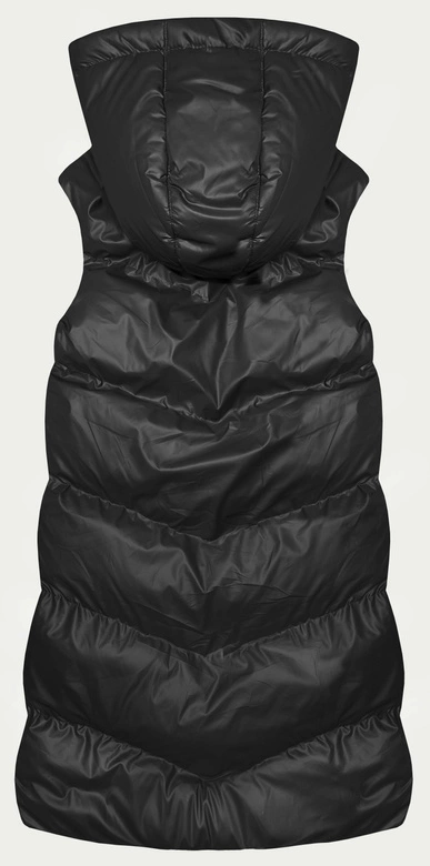 Puchowa długa kamizelka z kapturem czarna (5M3183-392)