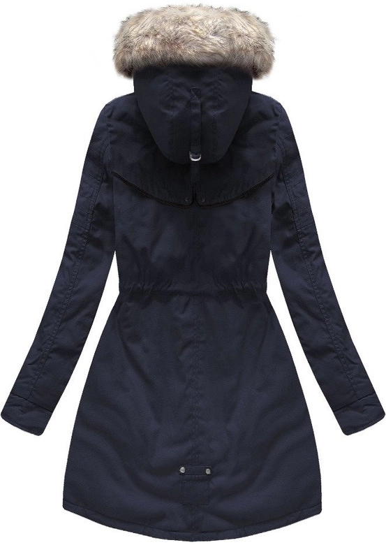 BAWEŁNIANA DAMSKA PARKA ZIMOWA Z PODPINKĄ GRANATOWA (W633)