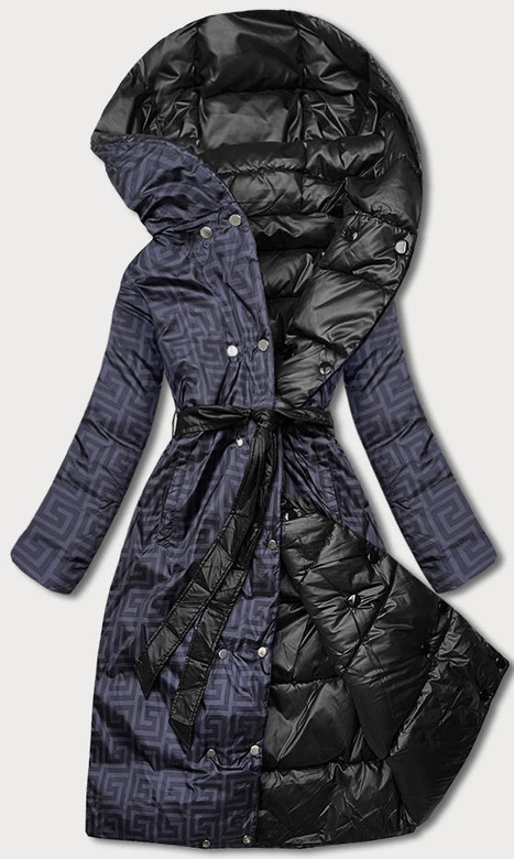 Dwustronna długa kurtka z kapturem czarna (p22-6635-1)