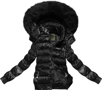 Krótka kurtka zimowa w kwiaty czarna (CAN-597)