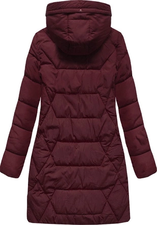 DŁUŻSZA ZIMOWA KURTKA DAMSKA Z KAPTUREM BORDOWA (B9902)