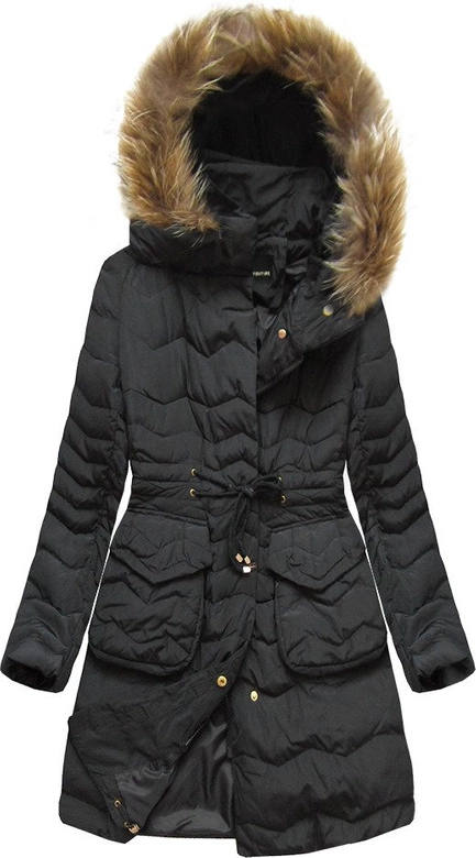 PIKOWANA KURTKA Z PUCHEM NATURALNYM CZARNA (26013)