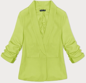 Cienka marynarka z marszczonymi rękawami limonka (22-356)