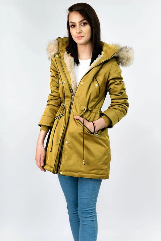 Damska parka zimowa na misiu żółta (b2623)