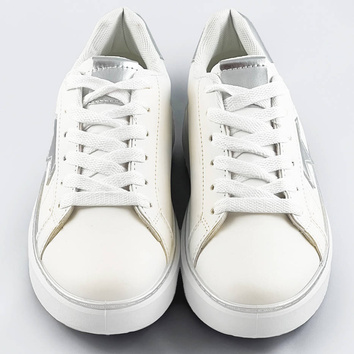 Sznurowane sneakersy z gwiazdką biały-srebrny (bb126l)