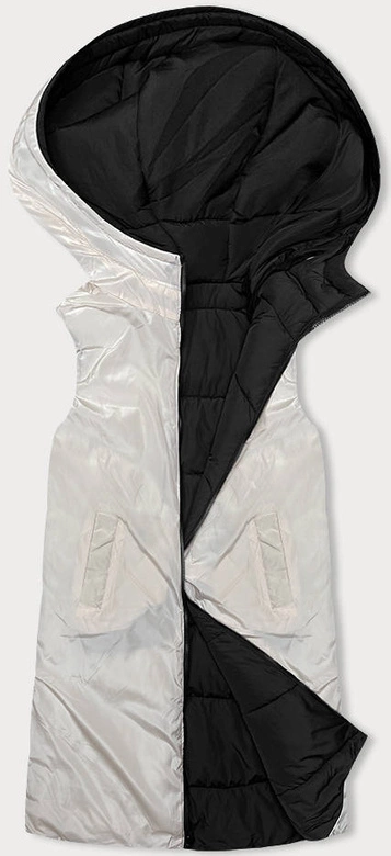 Długa kamizelka damska dwustronna czarny-ecru (V771)