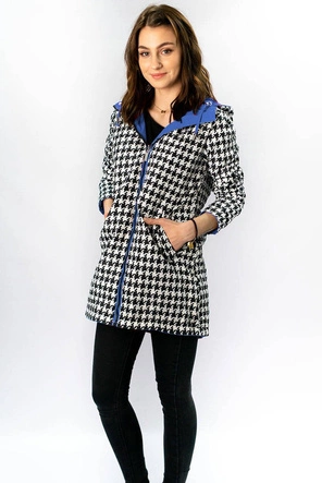 DWUSTRONNA KURTKA PARKA DAMSKA NIEBIESKA-PEPITKA (W353-1)