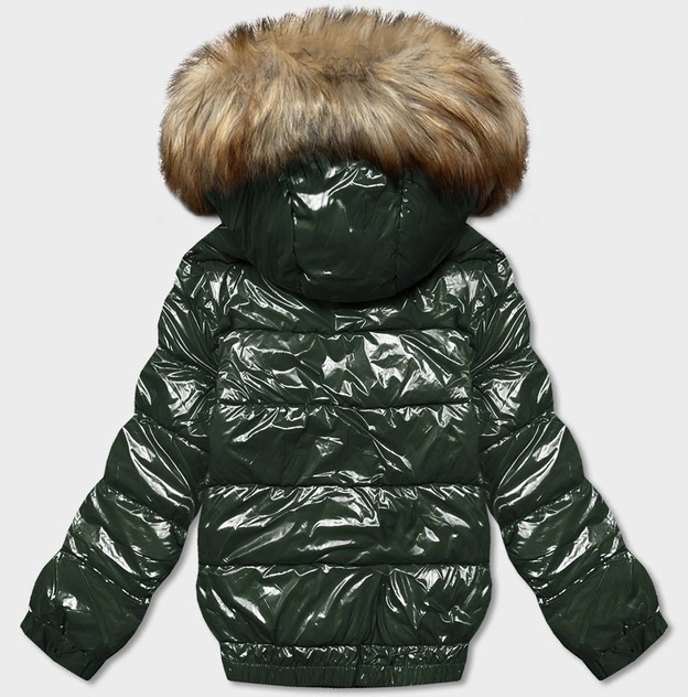 Lakierowana kurtka damska ciemnozielona (B8039-10)