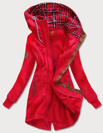 DŁUGA BLUZA DAMSKA Z KAPTUREM CZERWONA (AMG-675)