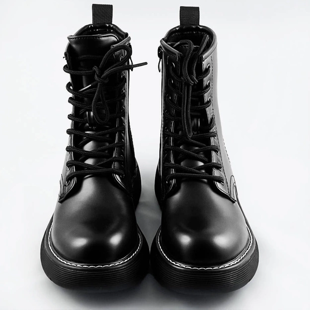 Sznurowane botki damskie czarne (a9935)