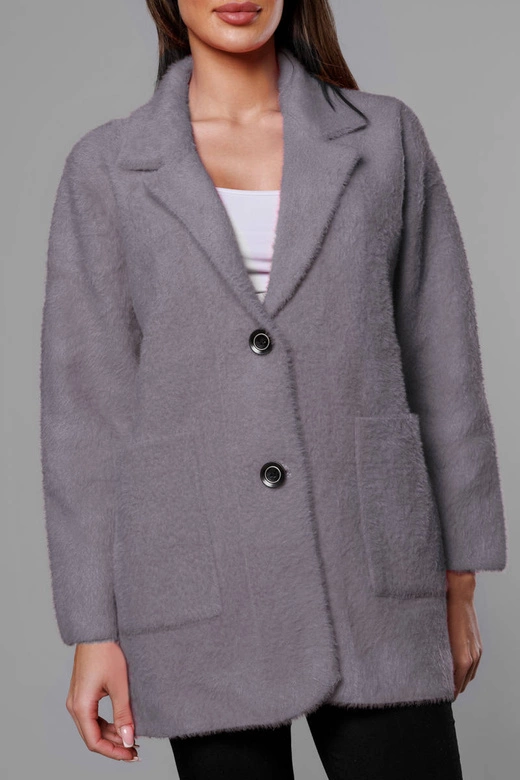 Krótka wełniana narzutka alpaka szara (7108-1)