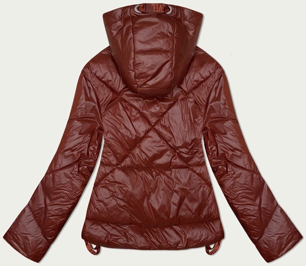 Przejściowa pikowana kurtka damska z kapturem ciemny rudy (21300)