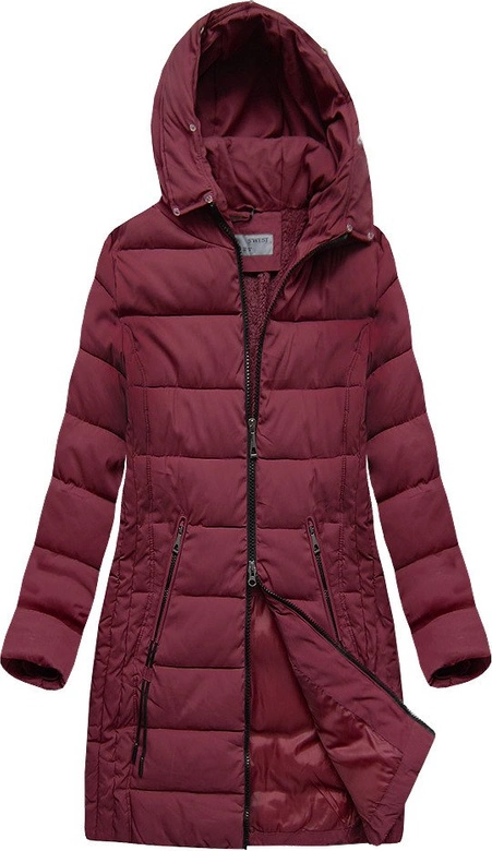 DŁUŻSZA PIKOWANA DAMSKA KURTKA ZIMOWA Z KAPTUREM BORDOWA (B9502)