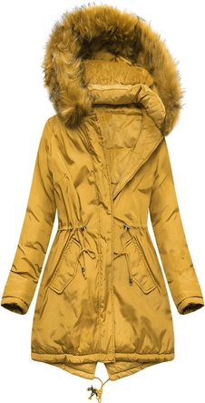 DWUSTRONNA DAMSKA PARKA ZIMOWA WELUROWA MUSZTARDOWA (7911)