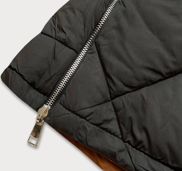 Dwustronna kurtka damska zimowa karmel-czarna (m-210a5)