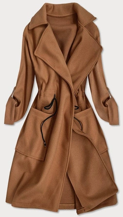 LUŹNY PŁASZCZ DAMSKI Z KLAPAMI BRĄZOWY (20536)