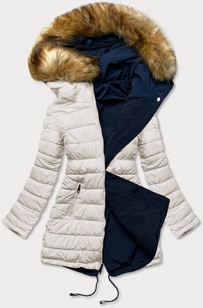 Dwustronna kurtka damska zimowa granatowo-biała (m-21508)