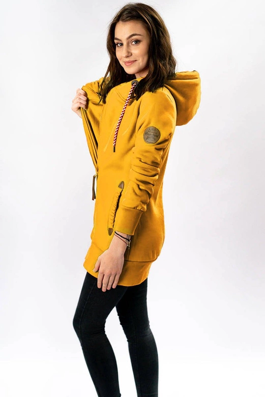 DŁUGA DAMSKA BLUZA DRESOWA Z KAPTUREM ŻÓŁTA (725)