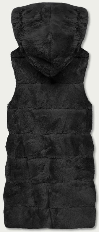 Kamizelka futrzana z kapturem czarna (B8059-1)
