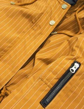 DWUSTRONNA KURTKA Z KAPTUREM W PASKI ŻÓŁTO-CZARNA (W659BIG)